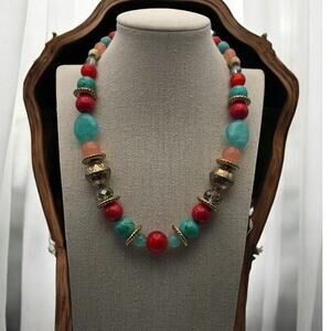 Turquoise Multi Color Beaded Necklace Gold Spacer Detail – Southwestern Boho